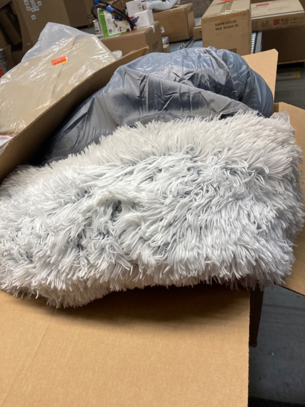 Photo 2 of Best Friends by Sheri Bundle Savings - The Original Calming Donut Dog Bed in Shag Fur + Additional Shell Cover + Pet Throw Blanket, Frost, Extra Large 45" x 45"