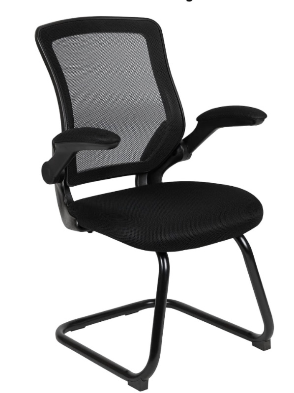 Photo 1 of Flash Furniture Kale Black Mesh Sled Base Side Reception Chair with Flip-Up Arms