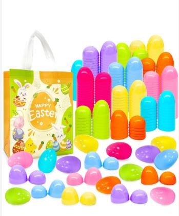 Photo 1 of Colorful Easter Plastic Eggs for Kids Egg Hunt Basket Bag Empty Stuffers Fillers with 2pcs Cute Non Woven Bags, Toys Filling Treats and Easter Theme Party Supplies Favor