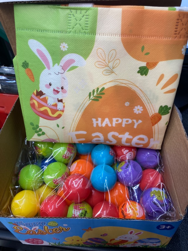Photo 1 of Colorful Easter Plastic Eggs for Kids Egg Hunt Basket Bag Empty Stuffers Fillers with 2pcs Cute Non Woven Bags, Toys Filling Treats and Easter Theme Party Supplies Favor