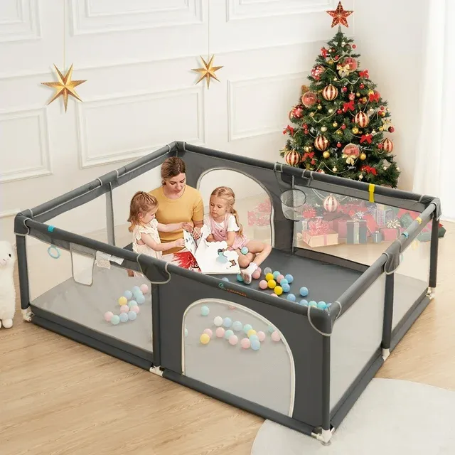 Photo 1 of Baby Playpen, 59x71'' Large Baby Playard, Infant Activity Center with Anti-Slip Base, Gray
