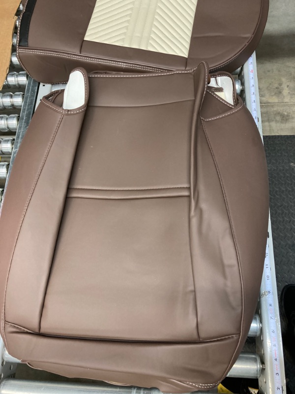 Photo 2 of Coverado Leather Car Seat Covers Full Set, 5 Seats Waterproof Seat Covers for Cars Front and Rear Seat Cushions Protectors Universal Fit Most Vehicles (Bronw&Beige) Bronw&Beige FullSet