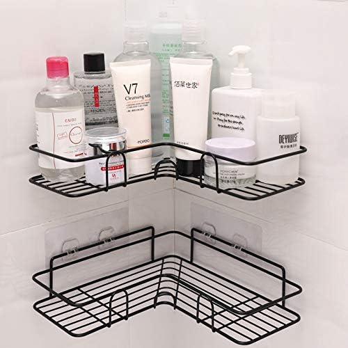 Photo 1 of Bathroom Organizer Shelves Bathroom Punch Corner Frame Shower Shelf, Shampoo Storage Rack, Holder with Suction Cup Bathroom Accessories Shower Organizer (Color : Black(2PCS))