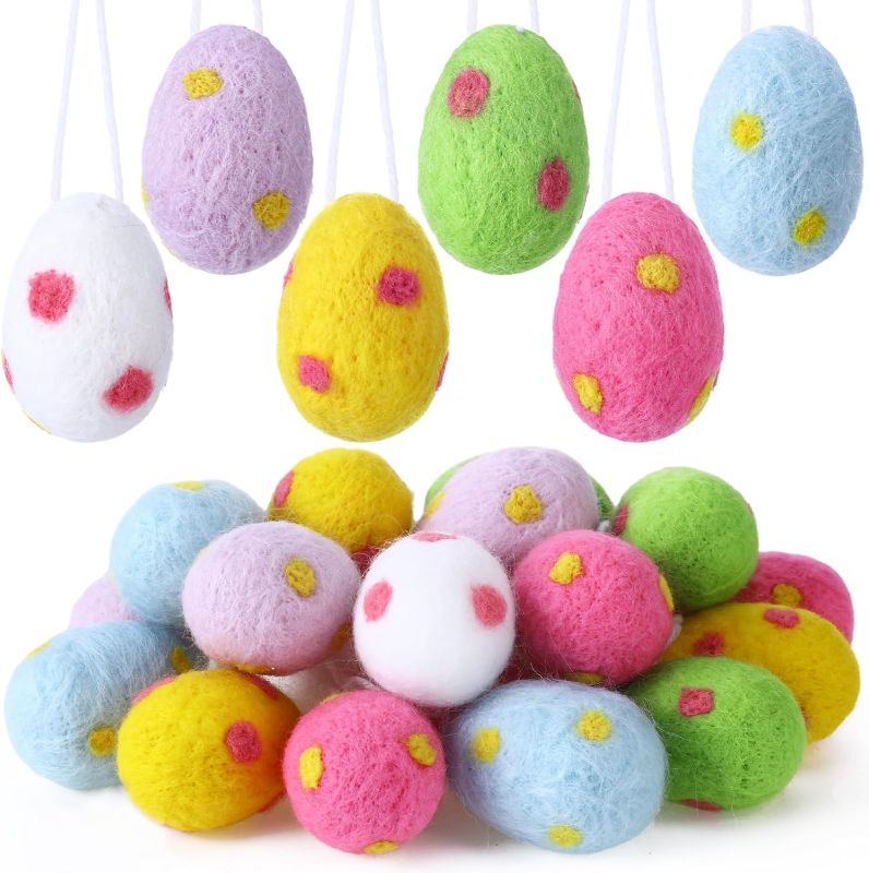 Photo 1 of 24 Pcs Colorful Felted Easter Egg Hanging Ornaments with Polka Dots Easter Egg Ornaments with Lanyard Handmade Easter Tree Decoration for Home Wall Decor Spring Party Gifts, 6 Colors 2.36 in