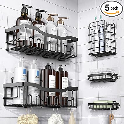 Photo 1 of 
Roll over image to zoom in







Adhesive Shower Caddy, 5 Pack Rustproof Stainless Steel Bath Organizers With Large Capacity, No Drilling Shelves for Bathroom Storage & Home Decor