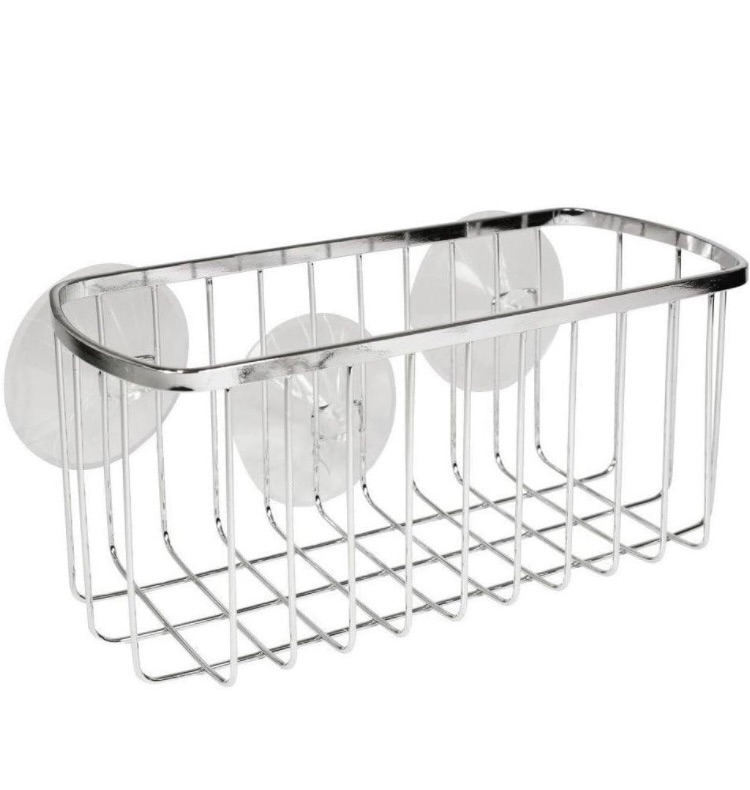 Photo 1 of iDesign Basket with Suction Cups, Small Metal Shelf with no Drilling, Compact Shower Caddy for Bathroom Accessories, Chrome