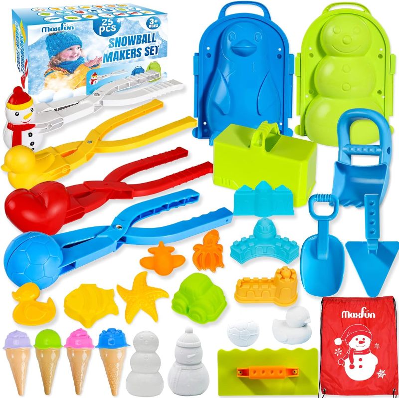 Photo 1 of Max Fun 25Pcs Winter Snowball Tool Kit with Handle for Snow Ball Shapes Fights Duck for Kids Toddlers Adults Outdoor Sand Molds Beach Toys