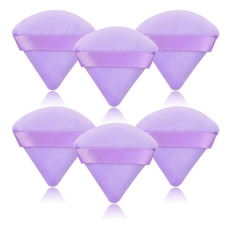 Photo 1 of 6 Pcs Powder Puff, Triangle Soft Makeup Powder Puff, Face Makeup Sponge Puff Velour Makeup Puff Pure Cotton Powder Puff for Loose Mineral Powder Cosmetic Body Contouring Tools (6 Purple) 2PACK