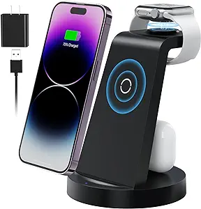 Photo 1 of 3 in 1 Charging Station for Apple Device, Wireless Charger for iPhone 15 14 13 12 11 Pro Max & Apple Watch iwacth - Charging Stand Dock for AirPods