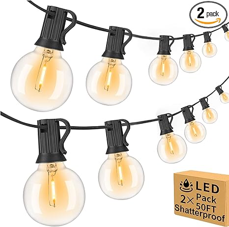 Photo 1 of 100ft 2-Pack Outdoor String Lights Waterproof/Connectable/Dimmable with 52 LED Shatterproof Bulbs, UL Listed Globe G40 String Lights 2700K Outdoor Lighting for Patio Backyard Cafe Party Wedding Garden