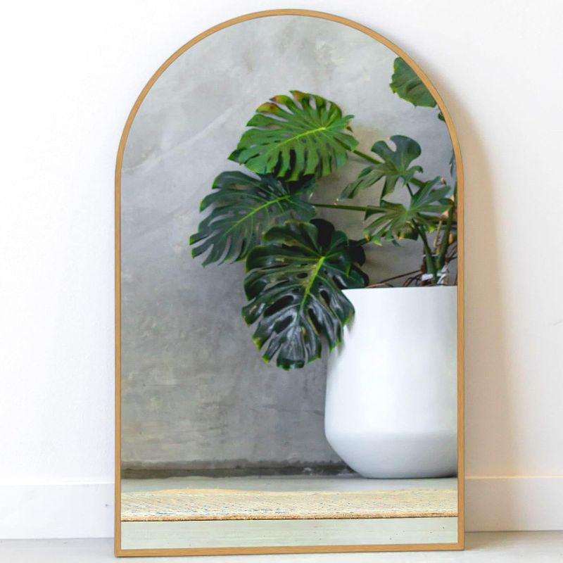 Photo 1 of Arch Gold Mirror, 33" x 21" Inches - Brass Arched Mirror - Perfect for Gold Dresser Mirror, Gold Entryway Mirror, Gold Vanity Mirror - Gold Arched Wall Mirror Gold 33" x 21"