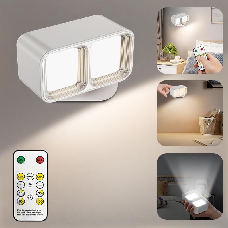 Photo 1 of AEQ Wall Lights,Battery Operated Wall Sconces with 3 Color Temperatures & 3 Brightness Levels, 360°Rotation Wall Mount Light with Touch&Remote Control,Timer, Wall Lamp for Bedside Mural https://a.co/d/06Agqo88