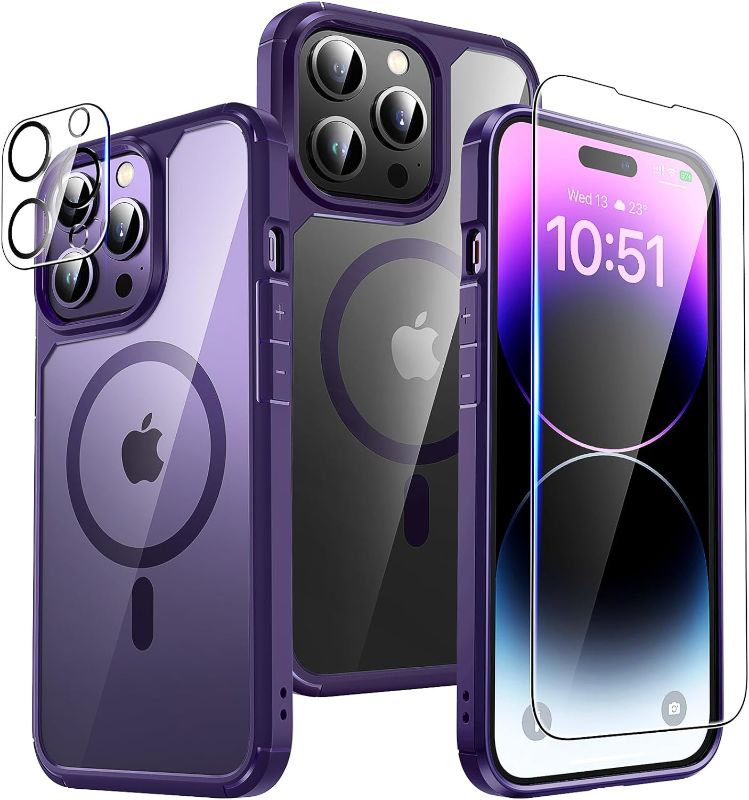 Photo 1 of TAURI 5 in 1 for iPhone 14 Pro Case, [Military-Grade Drop Protection] [Compatible with Magsafe] Shockproof Lanyard Case for iPhone 14 Pro Phone Case 6.1 inch - Purple https://a.co/d/053z9IXV