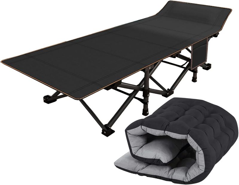 Photo 1 of ABORON Folding Camping Cots for Adults, Double Layer 1200D 500lb Loading Cot for Sleeping, Heavy Duty Guest Bed with Mattress Carrying Bag Home Camping Office Vacation Hospital