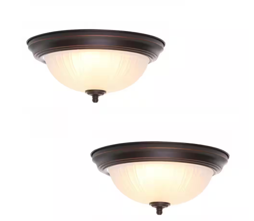 Photo 1 of 11 in. Oil Rubbed Bronze LED Flush Mount (2-Pack)