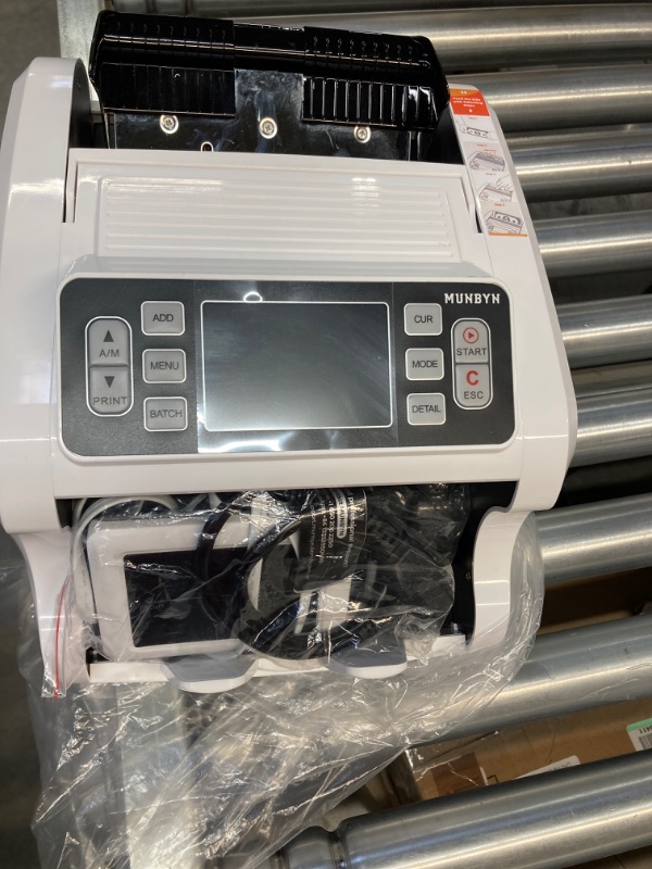 Photo 1 of MUNBYN IMC09 Mixed Denomination Money Counter Machine, Value Counting, UV/MG/IR/MT Bill Counter, 3.5" TFT Display Money Counting Machine, USD, EUR, MXN Cash Counter for Business, 2Y Warranty (White)