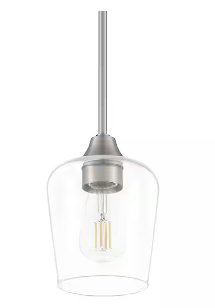 Photo 1 of Pavlen 1-Light Brushed Nickel Contemporary Hanging Mini Pendant with Clear Glass Shade