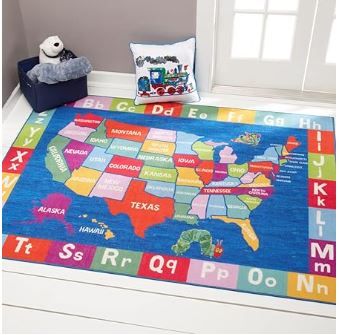 Photo 1 of ***SEE COMMENTS*** Eric Carle Elementary USA Map Kids Machine Washable Area Rug Blue/Red, 4'11"x6'6"