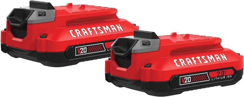 Photo 1 of CRAFTSMAN V20 Lithium Ion Battery, 2.0-Amp Hour, 2 Pack (CMCB202-2)
