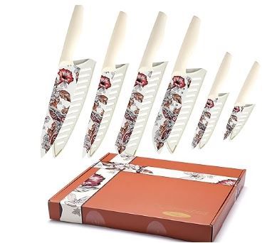 Photo 1 of Marco Almond Knife Set Artistic Designed Pattern Kitchen Knife 6 Stainless Steel Kitchen Knives w 6 Blade Guards,Dishwasher Safe