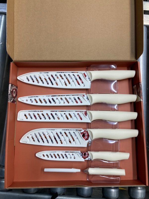 Photo 2 of Marco Almond Knife Set Artistic Designed Pattern Kitchen Knife 6 Stainless Steel Kitchen Knives w 6 Blade Guards,Dishwasher Safe