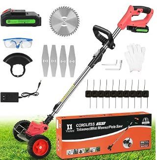 Photo 1 of Cordless  Eater String Trimmer,3-in-1 Lightweight Push Lawn Mower & Edger Tool with 3 Types Blades,21V 2Ah Li-Ion Battery