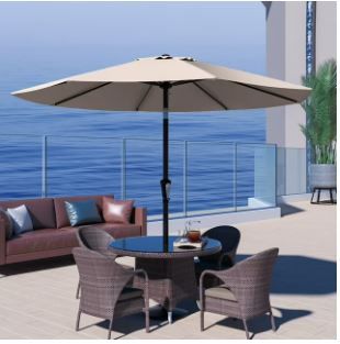 Photo 1 of ***SEE COMMENTS*** JUSTLET 9' Outdoor Market Patio Umbrella W/ Push Button Tilt And Crank, Beige