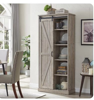 Photo 1 of 72" Tall Farmhouse Storage Cabinet, Large Kitchen Pantry with Sliding Barn Doors & Adjustable Shelves