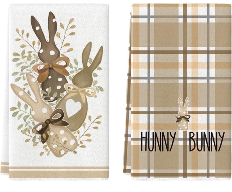 Photo 1 of Artoid Mode Brown Buffalo Plaid Bunny Eucalyptus Easter Kitchen Towels Dish Towels, 18x26 Inch Spring Decoration Hand Towels Set of 2