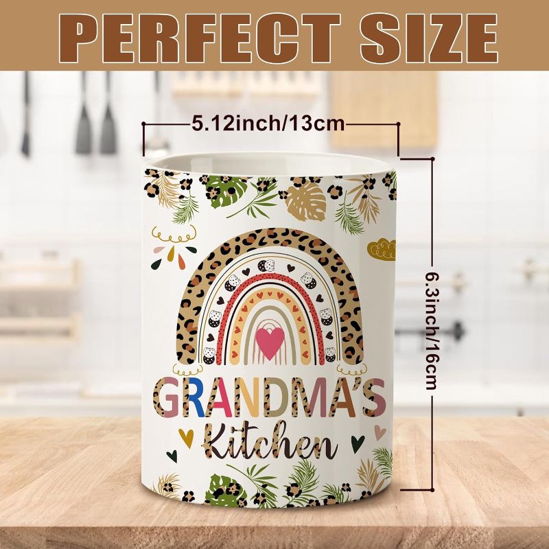 Photo 1 of Gifts for Grandma Utensil Holder-Cooking Tools Mothers Day Grandma Gifts For Kitchen-Great Gifts for Grandma Modern Farmhouse Ceramic Utensil Crock with Non-slip mat for Christmas