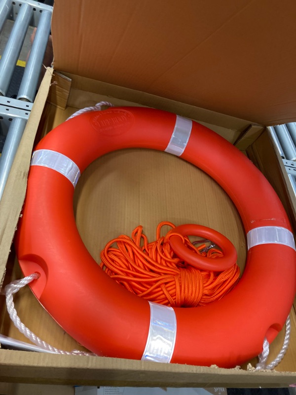 Photo 2 of 28-inch Boat Safety Throw Ring, Life Rings for Boats with Water Floating Lifesaving Rope 98.4FT, International Standard Boat Life Preserver Ring Buoy with Reflective Strip