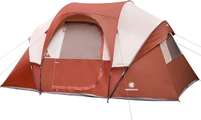 Photo 1 of 2021 Upgraded Camping Tent - HIKERGARDEN 10 Person Tent for Camping Waterproof, Family Tent, Windproof Fabric, Easy Setup with Large Mesh for Ventilation, Double Layer and Divided Curtain (Red)