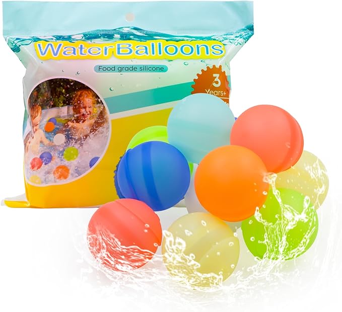 Photo 1 of 12 Pack Reusable Water Balloons,Easy Fill Summer Water Toys for Boys and Girls, Pool Beach Bath Backyard Toy Water Bomps for Kids,Soft Silicone Water Ball for Sports Outdoor Play