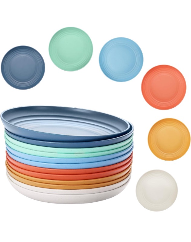 Photo 1 of Wheat Straw Plates, Reusable Plastic Plates Set of 12, Dishwasher & Microwave Safe Plastic Dinner Plates, Lightweight Plates for kitchen (9inch)