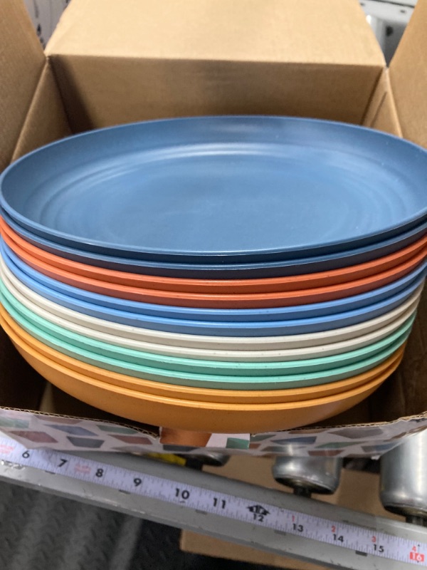Photo 1 of Wheat Straw Plates, Reusable Plastic Plates Set of 12, Dishwasher & Microwave Safe Plastic Dinner Plates, Lightweight Plates for kitchen (9inch)