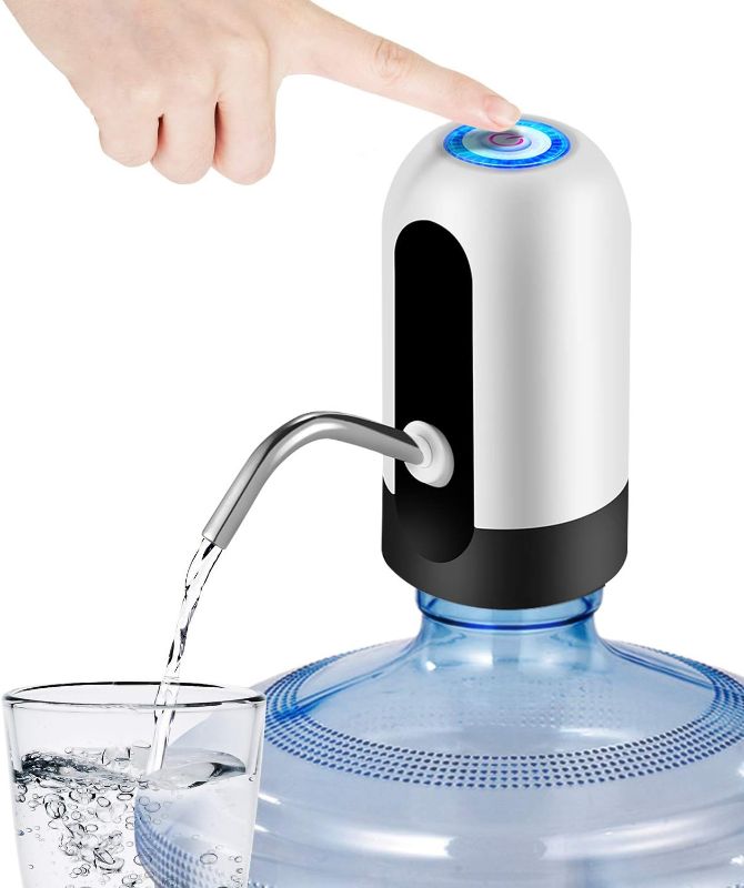 Photo 1 of  Gallon Water Bottle Dispenser, USB Charging Water Bottle Pump, Portable Water Dispenser Pump for Camping (White)