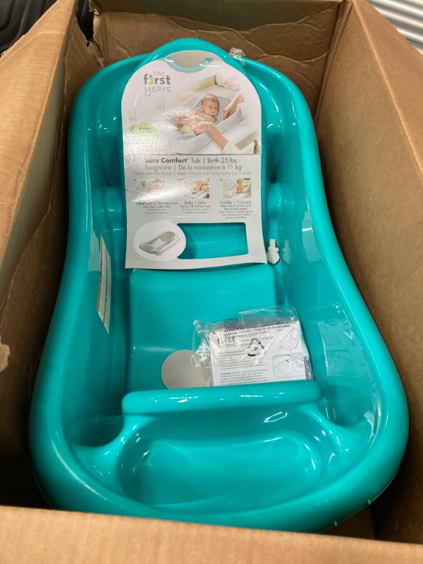 Photo 2 of ***MISSING HAMMOCK/SLING*** The First Years Newborn to Toddler Baby Bath Tub - Convertible 3-in-1 Baby Tub with Removable Sling - Ages 0 to 24 Months - Sure Comfort - Teal Deluxe Tub Teal