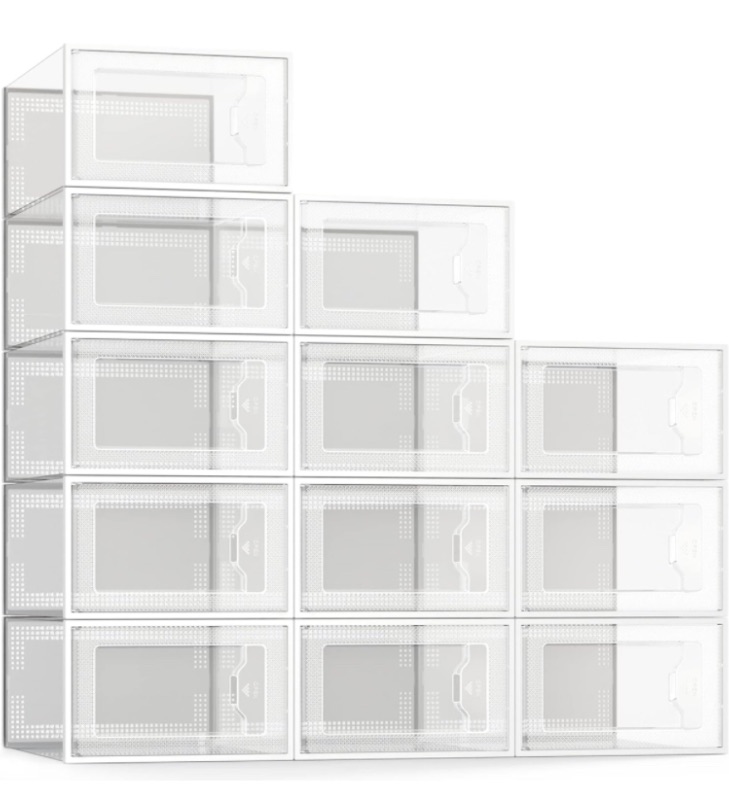 Photo 1 of *** FACTORY SEALED ***SEE SPRING Large 12 Pack Shoe Storage Box, Clear Plastic Stackable Shoe Organizer for Closet, Space Saving Foldable Shoe Rack Sneaker Container Bin Holder