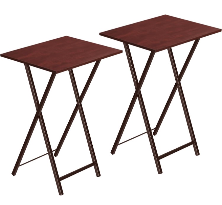 Photo 1 of ** FACTORY SEALED **HOOBRO Folding TV Tray Tables, Set of 2 Side Table for Small Space, Industrial Snack Tables for Eating at Couch, Stable Metal Frame, Easy Assembly, Space Saving, Brown BR25BZ01