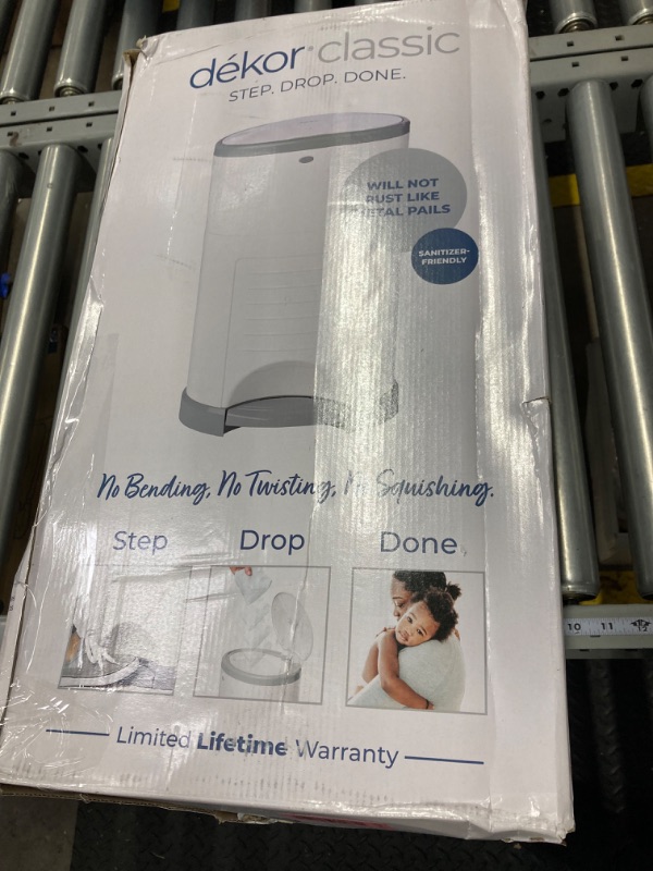 Photo 2 of ** FACTORY SEALED ***Diaper Dekor Classic Hands-Free Diaper Pail | White | Easiest to Use | Just Step – Drop – Done | Doesn’t Absorb Odors | 20 Second Bag Change | Most Economical Refill System