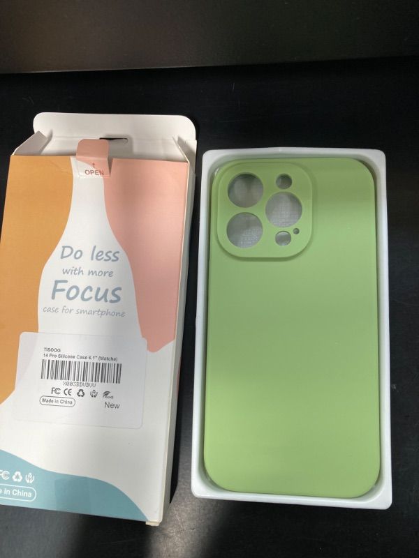 Photo 2 of Compatible with iPhone 14 Pro Case,with 2 Pcs 9H Tempered Glass Screen Protector, [Camera Protection][Microfiber Lining] Slim Shockproof Liquid Silicone Case for iPhone 14 Pro, Matcha