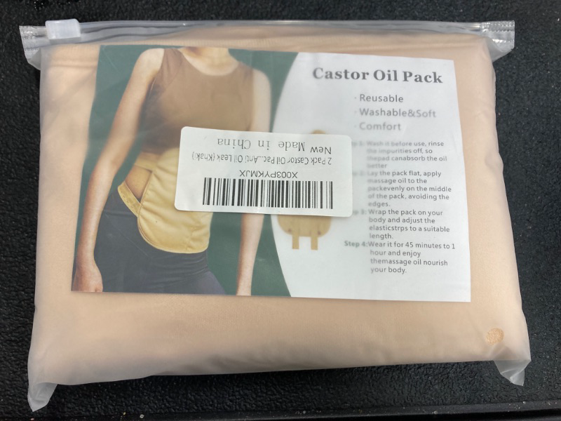 Photo 2 of 2 Pack Castor Oil Pack Wrap, Reusable Organic Castor Oil Pack Kit, Castor Oil Packs with Adjustable Elastic Strap Bamboo Cotton Machine Washable Anti Oil Leak (Khaki)