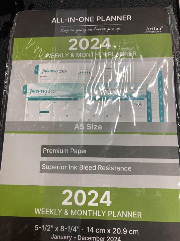 Photo 2 of 2024 Planner Refills - Planner Refills 2024, 2024 Weekly & Monthly Planner Refills, 2024 Planner Inserts, A5 Planner Refills, A5 Planner Inserts, 5-1/2" x 8-1/4", Jan.2024 - Dec.2024, 7-Hole Punched - Green