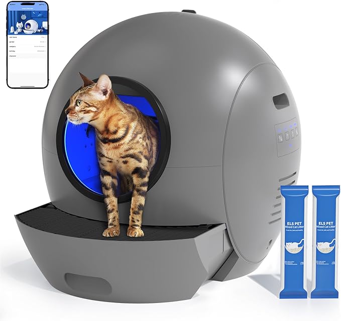 Photo 1 of ***DOES NOT WORK, FOR PARTS*** ELS PET Self Cleaning Litter Box for Multiple Cats with 2 Pack Litter, Automatic Cat Litter Box Self Cleaning 60L Large Box, Spaceship Self Cleaning Cat Litter Box App Control & Odor-Free Grey