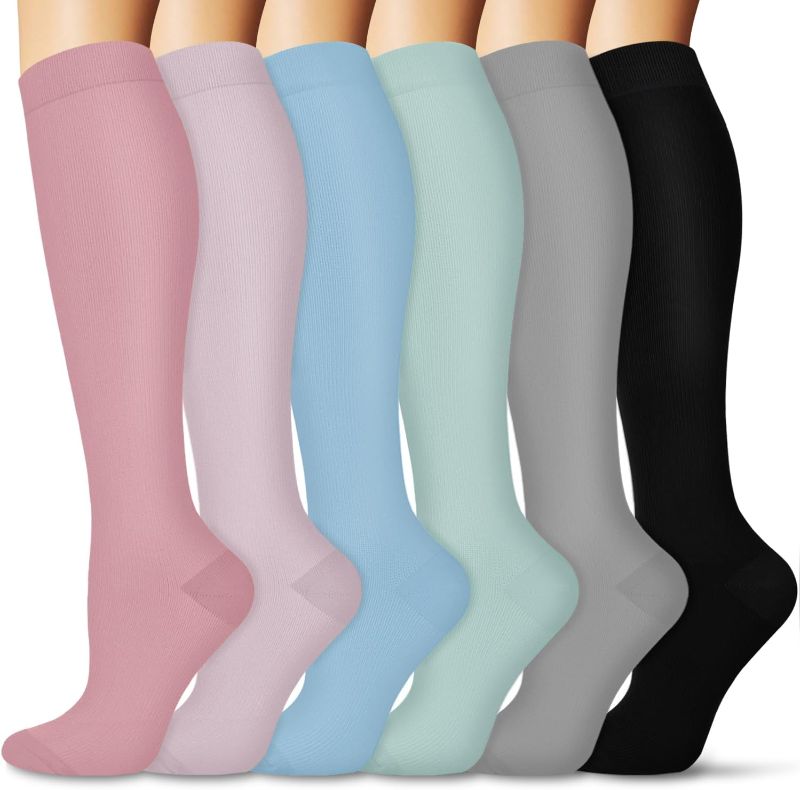 Photo 1 of  5 Pairs Compression Socks for Women and Men, 15-20 mmHg Support Knee High Socks for Nurses,Athletic