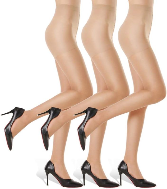 Photo 1 of 3 Pairs Women's Sheer Tights - 20D Control Top Pantyhose with Reinforced Toes