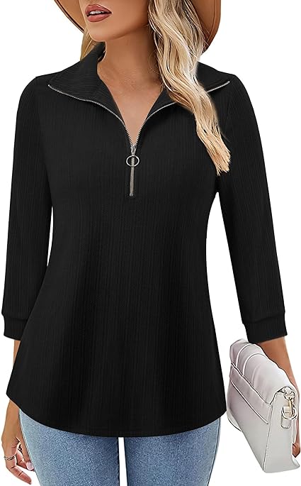 Photo 1 of Altelime Women Casual 3/4 Sleeve Tops Zipper V Neck Dressy Shirts Tunics LARGE
