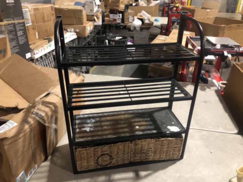 Photo 3 of ***USED - DIRTY - NO PACKAGING - SEE COMMENTS***
4 Tier Metal Shelving, Black, with Beige Drawers 24" L x 9.5" W x 29" H