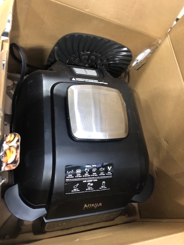 Photo 2 of **MINOR DAMAGE, UNKNOWN IF FUNCTIONAL UNTESTED** Ninja AG301 Foodi 5-in-1 Indoor Electric Grill with Air Fry, Roast, Bake & Dehydrate - Programmable, Black/Silver
