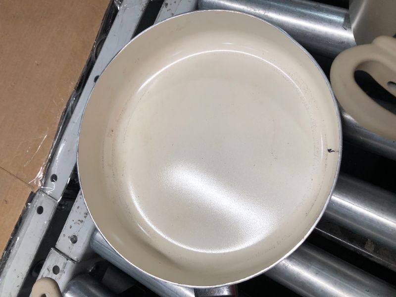 Photo 4 of ***HEAVILY USED AND DIRTY - SCRATCHED AND SCUFFED - SEE PICTURES***
GreenLife Soft Grip Healthy Ceramic Nonstick 16 Piece Kitchen Cookware Pots and Frying Sauce Pans Set, PFAS-Free, Dishwasher Safe, Taupe 16 Piece Cookware Set Taupe